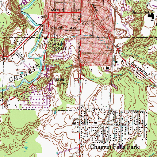 Topographic Map of Evergreen Cemetery, OH