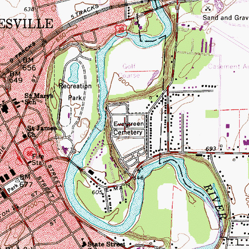 Topographic Map of Evergreen Cemetery, OH