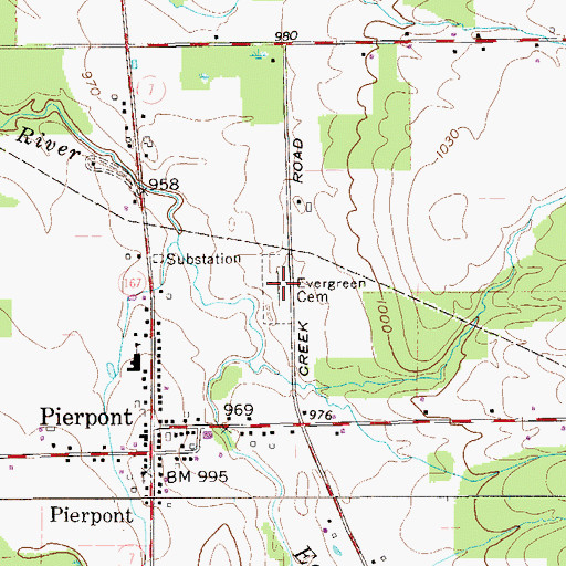 Topographic Map of Evergreen Cemetery, OH