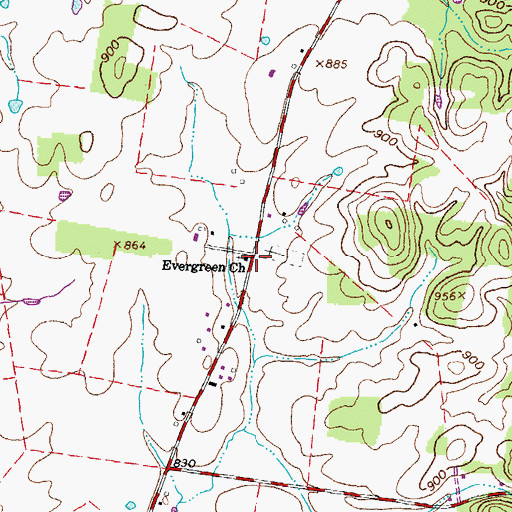 Topographic Map of Evergreen Church, OH