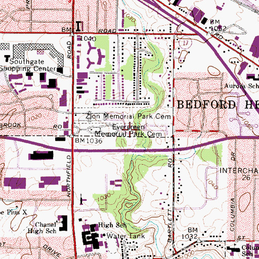 Topographic Map of Evergreen Memorial Park Cemetery, OH