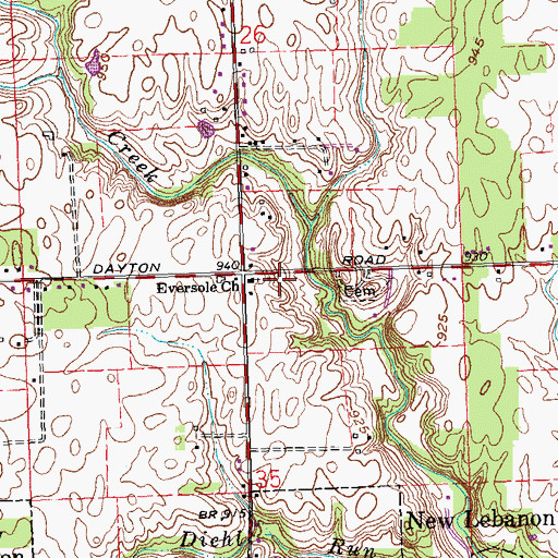 Topographic Map of Eversole Church, OH