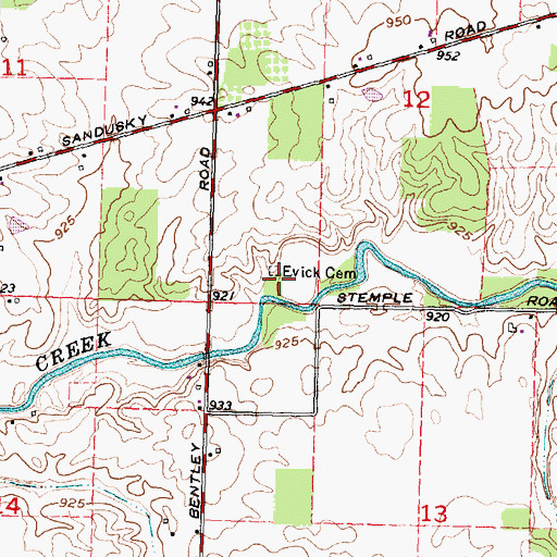 Topographic Map of Evick Cemetery, OH