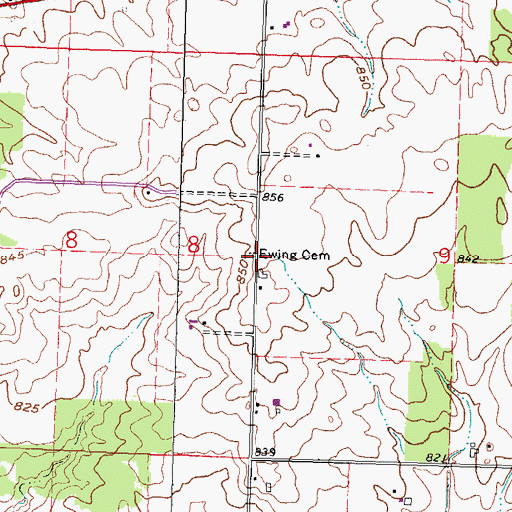 Topographic Map of Ewing Cemetery, OH