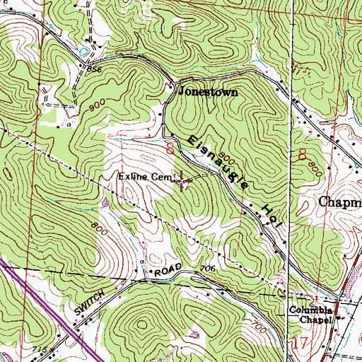 Topographic Map of Exline Cemetery, OH