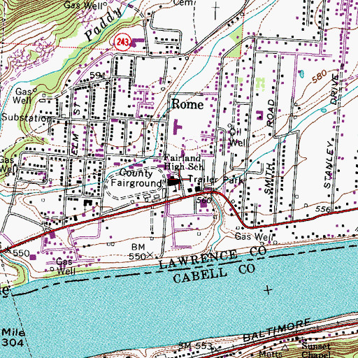 Topographic Map of Fairland High School, OH