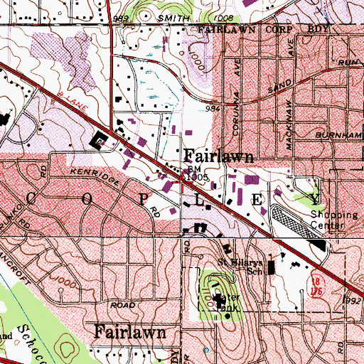 Topographic Map of Fairlawn, OH