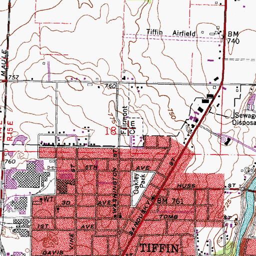 Topographic Map of Fairmont Cemetery, OH