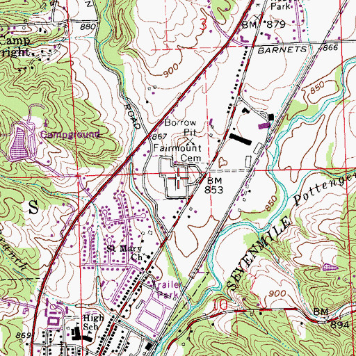 Topographic Map of Fairmount Cemetery, OH