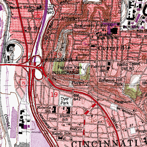 Topographic Map of Fairview Park, OH