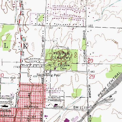Topographic Map of Fairview Cemetery, OH