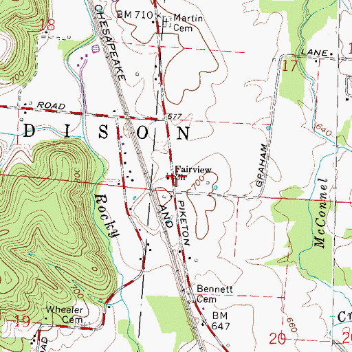 Topographic Map of Fairview Church, OH