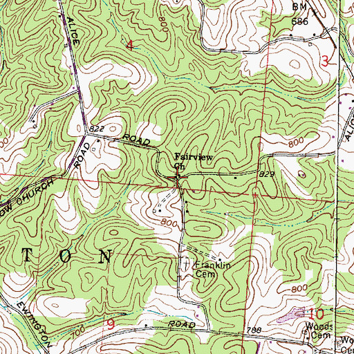 Topographic Map of Fairview Church, OH
