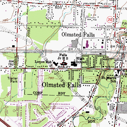 Topographic Map of Falls Junior High School, OH