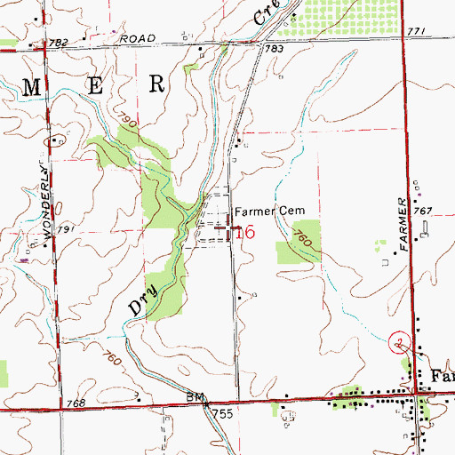 Topographic Map of Farmer Cemetery, OH