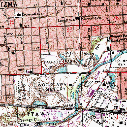Topographic Map of Faurot Park, OH