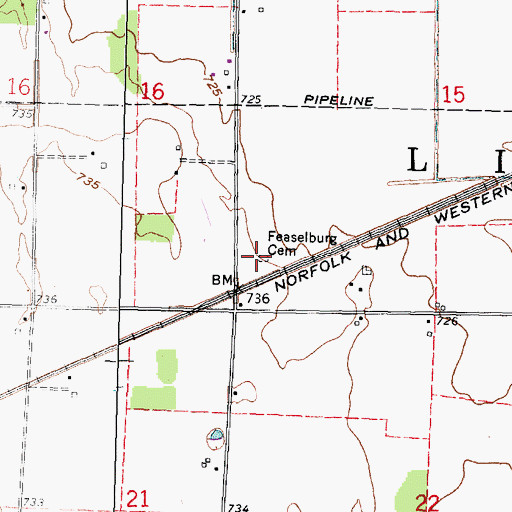 Topographic Map of Feaselburg Cemetery, OH