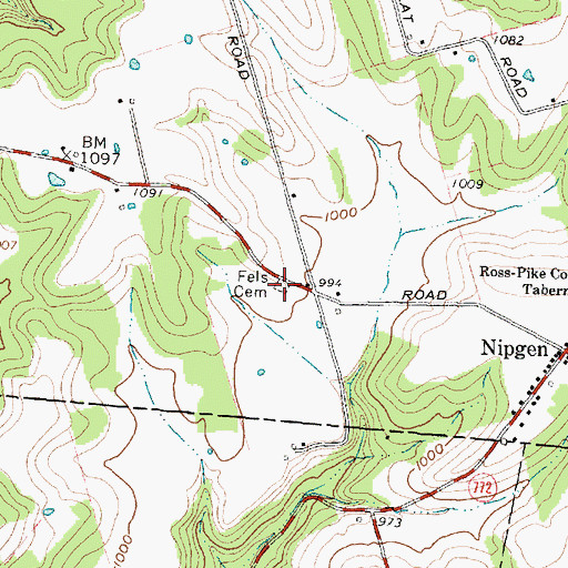 Topographic Map of Fels Cemetery, OH
