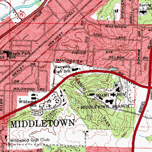 Topographic Map of Fenwick High School, OH
