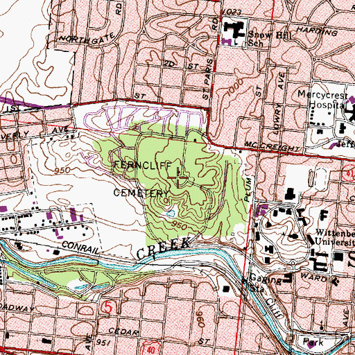 Topographic Map of Ferncliff Cemetery, OH