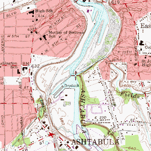 Topographic Map of Fields Brook, OH