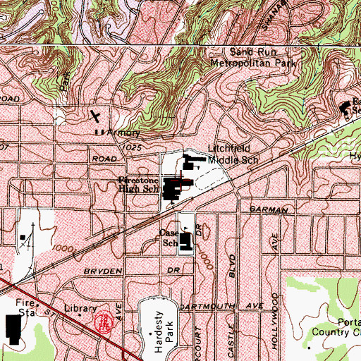 Topographic Map of Firestone High School, OH