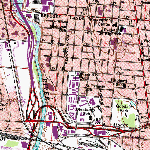 Topographic Map of First Avenue School, OH