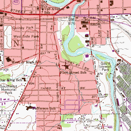 Topographic Map of First Street School, OH