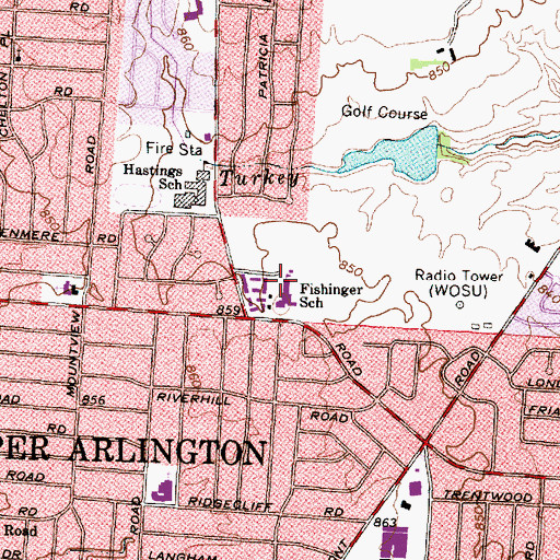 Topographic Map of Fishinger School, OH