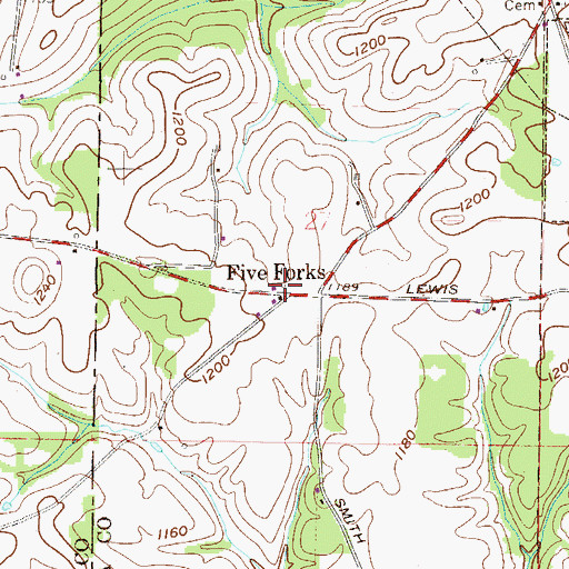 Topographic Map of Five Forks, OH