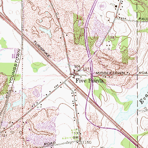 Topographic Map of Five Points, OH