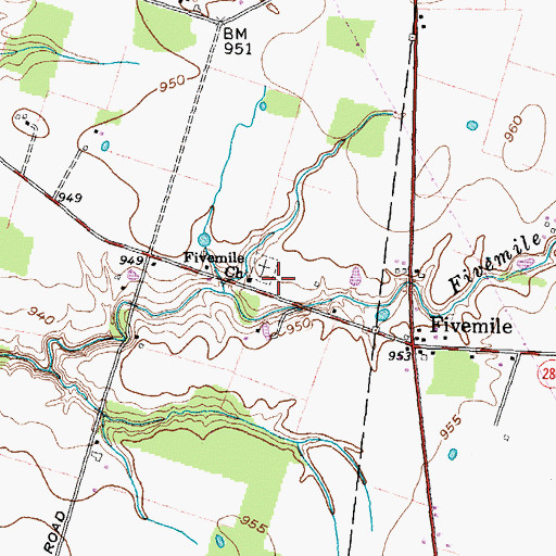 Topographic Map of Fivemile Church, OH