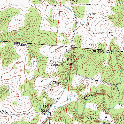 Topographic Map of Flack Cemetery, OH