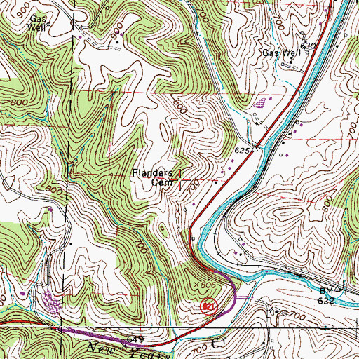 Topographic Map of Flanders Cemetery, OH