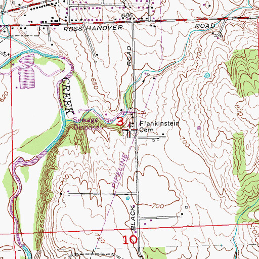 Topographic Map of Flankinstein Cemetery, OH