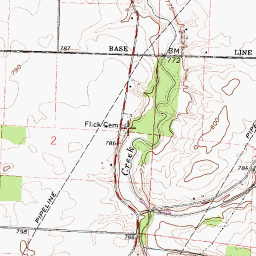 Topographic Map of Flick Cemetery, OH