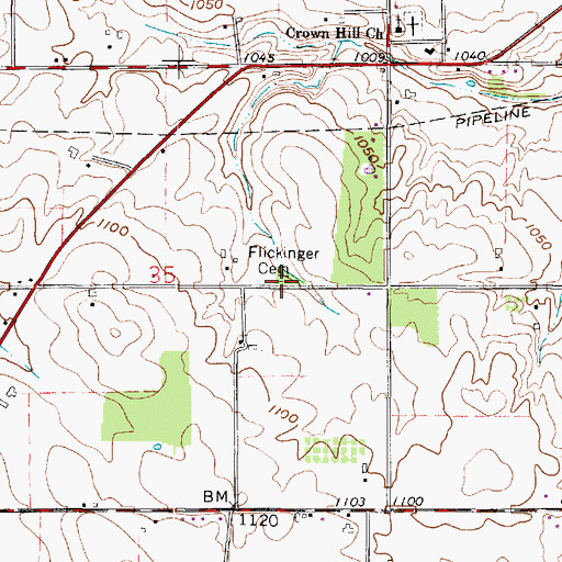 Topographic Map of Flickinger Cemetery, OH