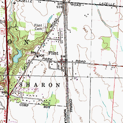 Topographic Map of Flint, OH