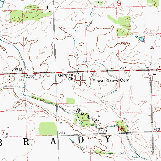 Topographic Map of Floral Grove Cemetery, OH