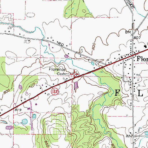 Topographic Map of Florence Cemetery, OH