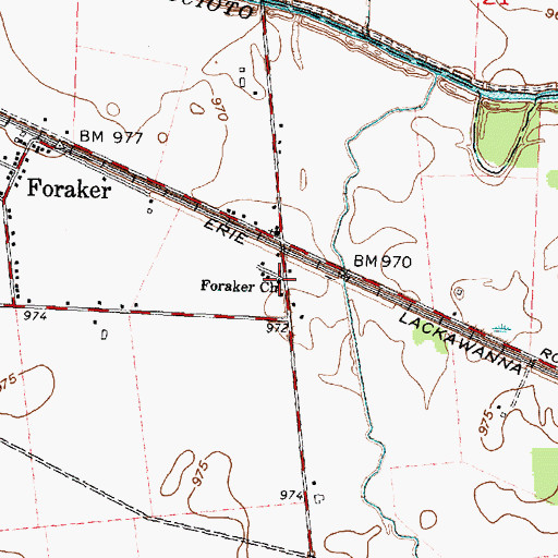 Topographic Map of Foraker Church, OH