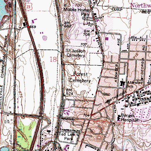 Topographic Map of Forest Cemetery, OH