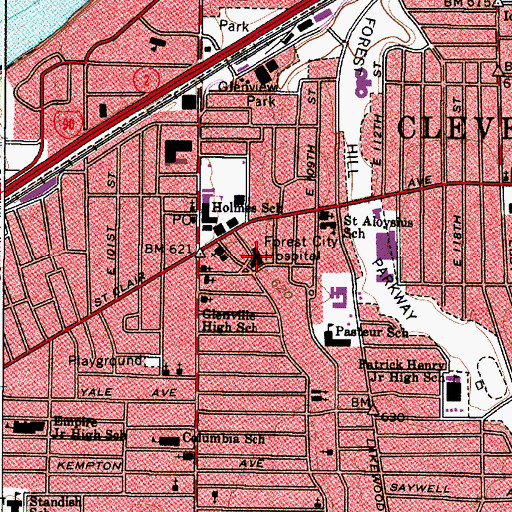 Topographic Map of Forest City Hospital, OH
