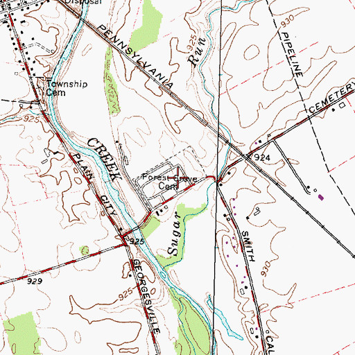 Topographic Map of Forest Grove Cemetery, OH