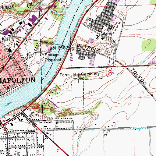 Topographic Map of Forest Hill Cemetery, OH