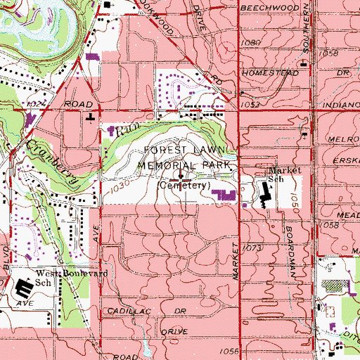 Topographic Map of Forest Lawn Memorial Park, OH