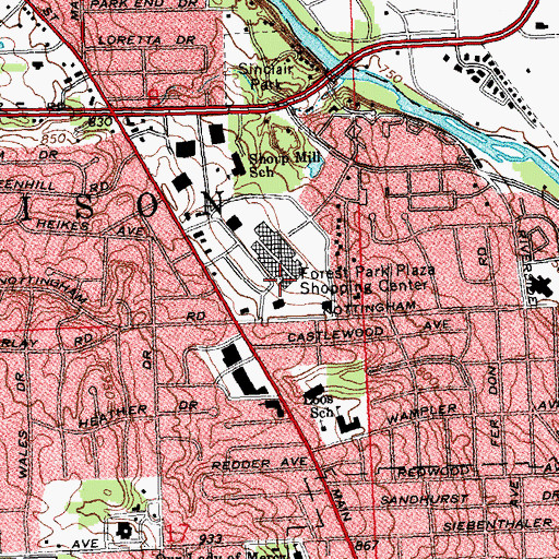 Topographic Map of Forest Park Plaza Shopping Center, OH