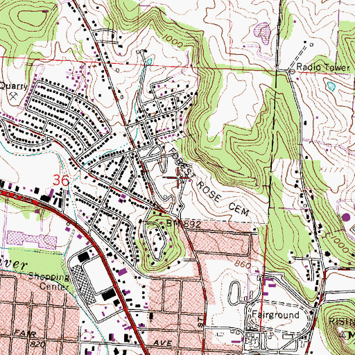 Topographic Map of Forest Rose Cemetery, OH