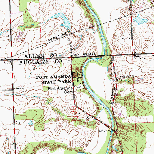 Topographic Map of Fort Amanda State Park, OH