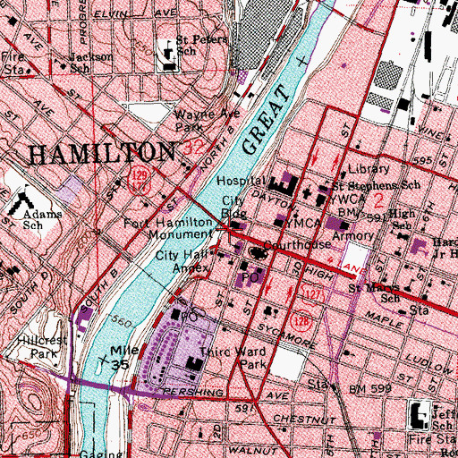 Topographic Map of Fort Hamilton Monument, OH